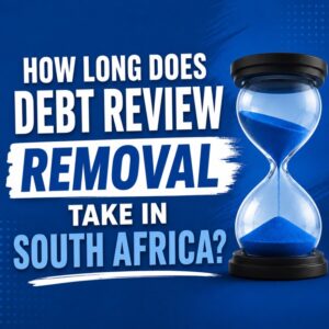 How Long Does Debt Review Removal Take in South Africa How long debt review removal takes in South Africa featured image with hourglass and blue background