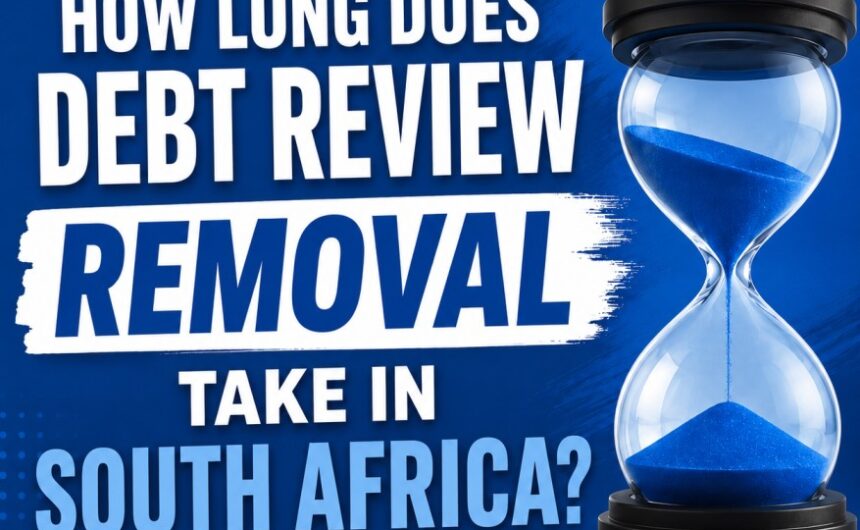 How Long Does Debt Review Removal Take in South Africa How long debt review removal takes in South Africa featured image with hourglass and blue background