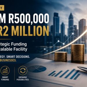 From R500,000 to R2 Million – Strategic Business Funding Case Study Stacked coins increasing in height with an upward growth arrow, representing business funding growth from R500,000 to R2 million.