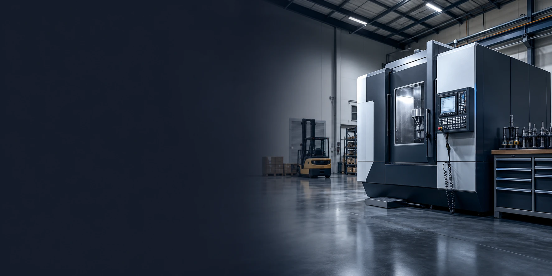 Modern CNC machinery in a light-industrial business facility