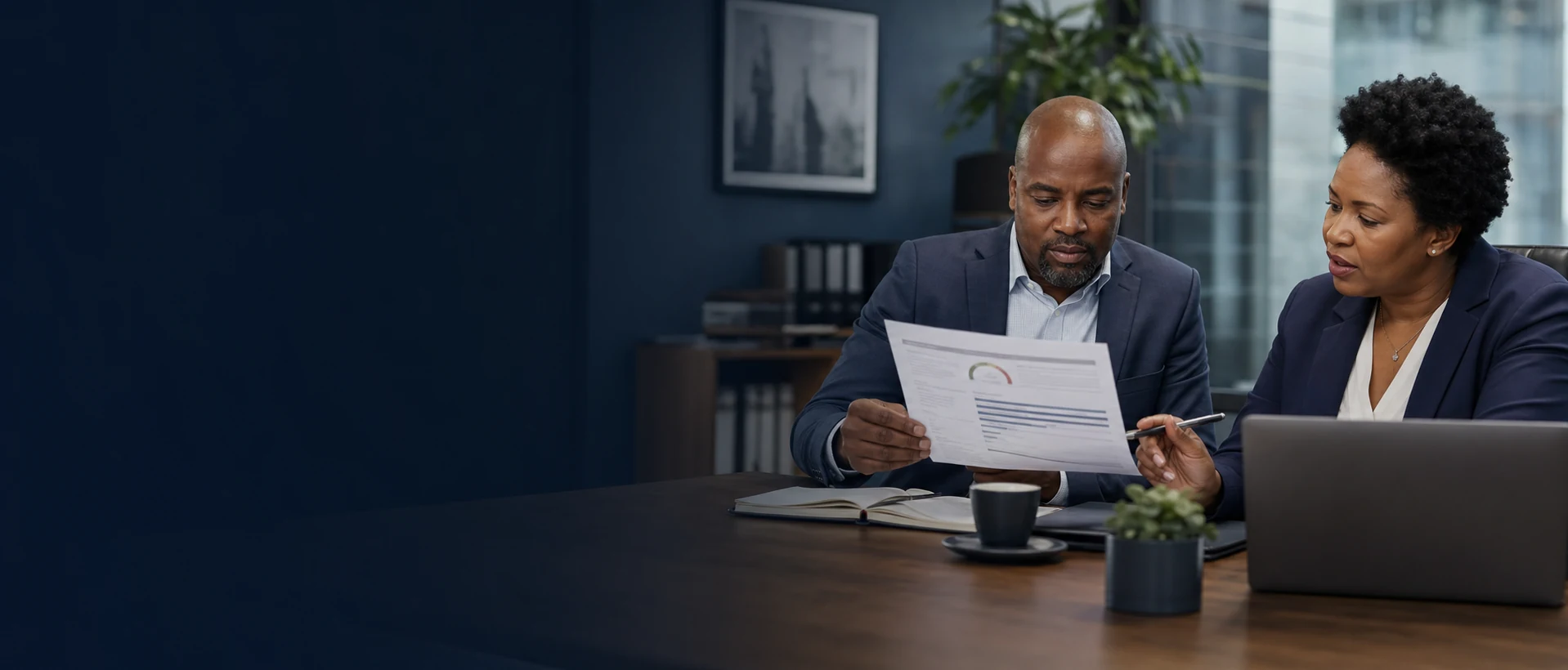 South African business owner and adviser reviewing a credit report