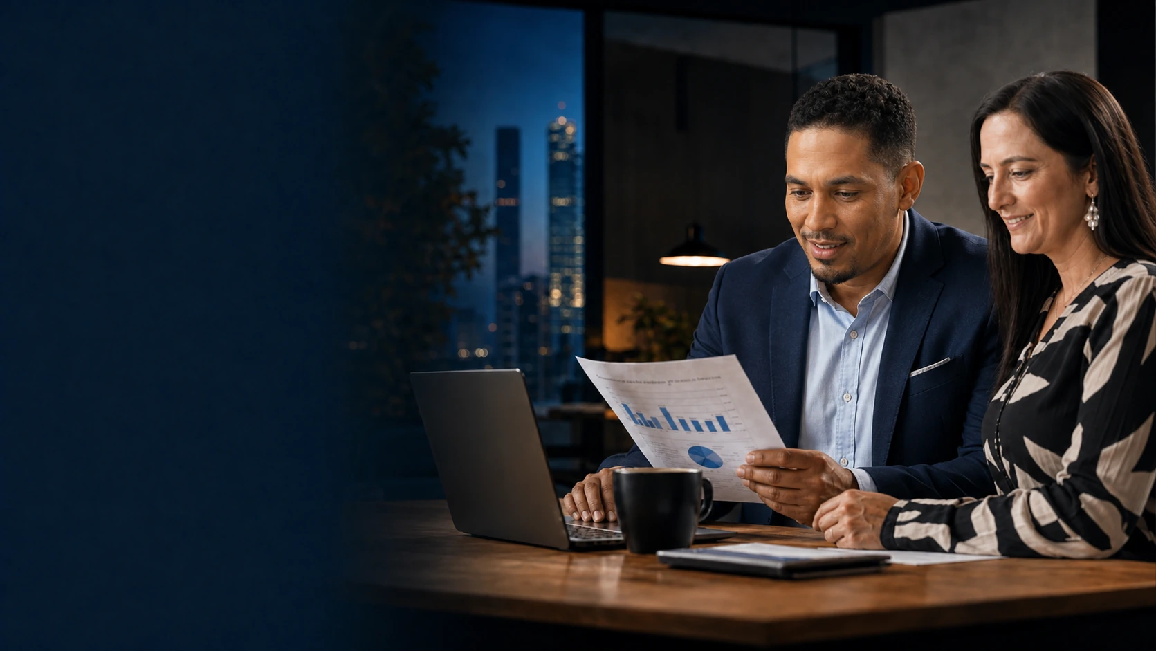 Business owners reviewing cash-flow performance and funding options