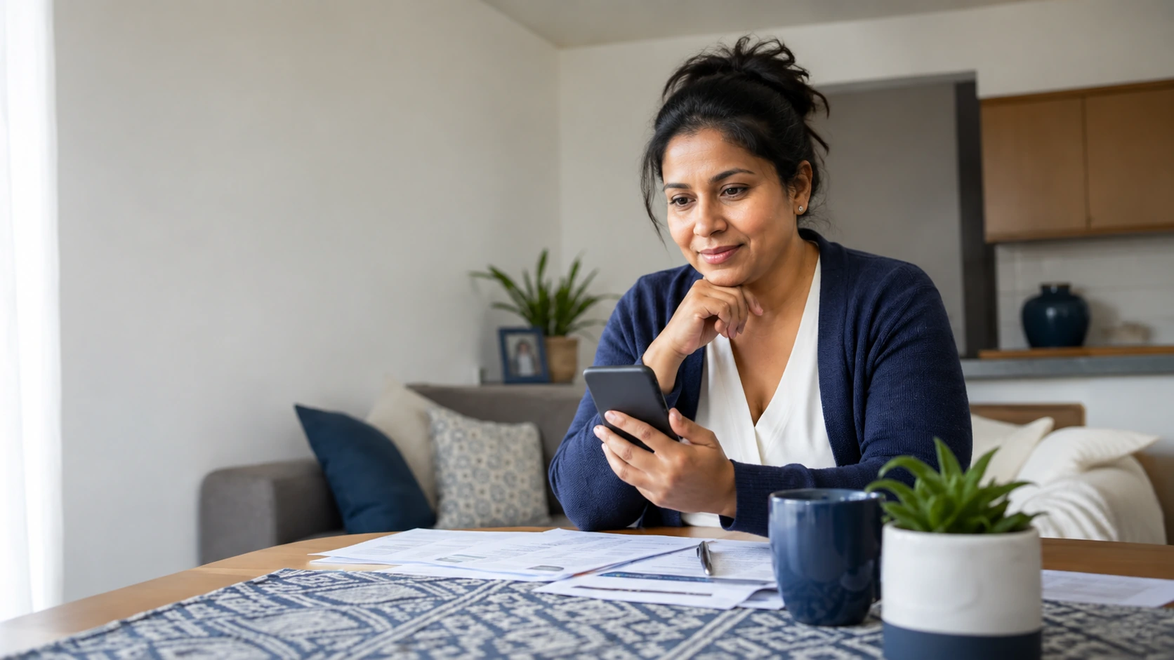South African consumer reviewing an unexpected household expense on her phone