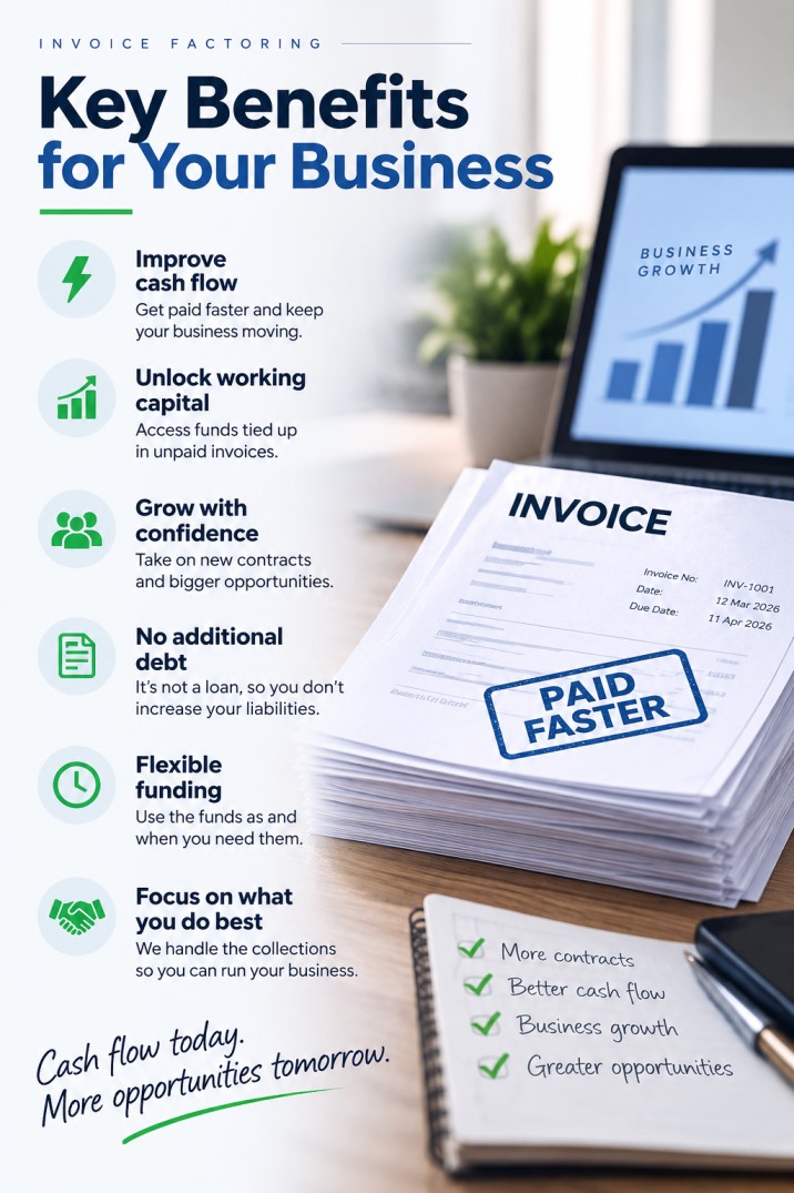 Benefits of Invoice Factoring for Business Cash Flow Benefits of invoice factoring for businesses, including improved cash flow, working capital and flexible funding.