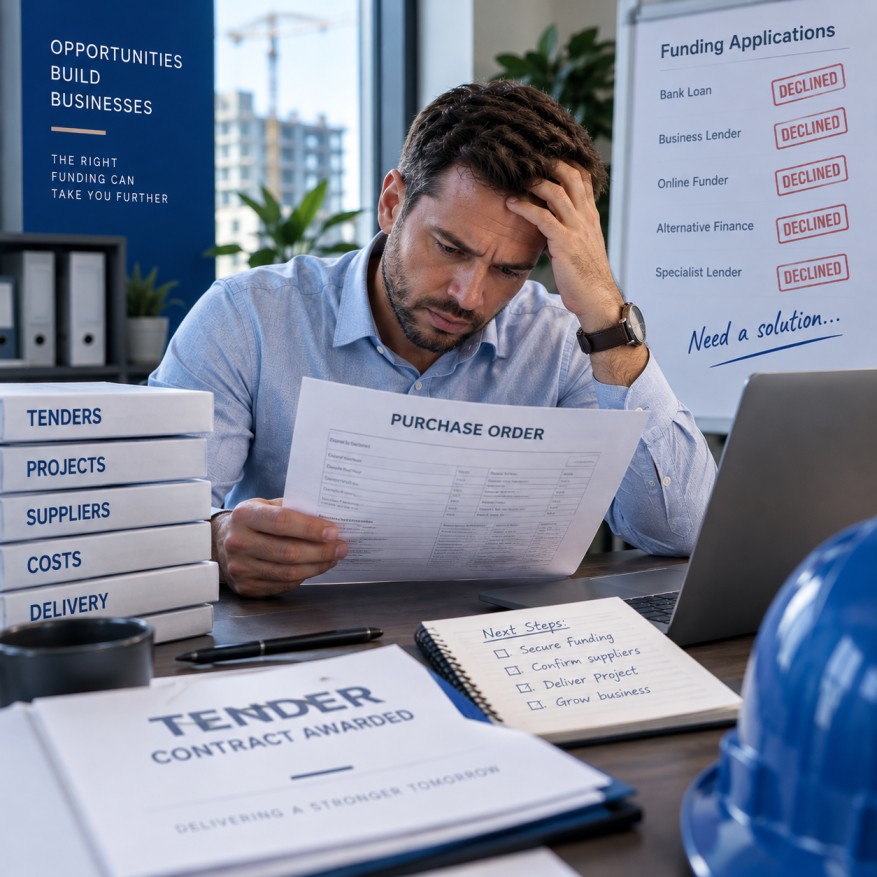 Purchase Order Finance in South Africa South African business owner reviewing a purchase order after funding applications were declined, highlighting the challenges of securing purchase order finance.